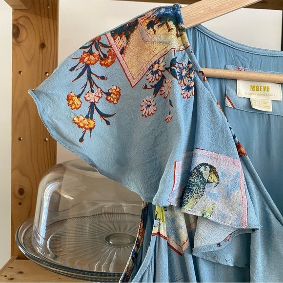 Anthropologie Maeve Blue Floral Postcard Print Rosalia Wrap Dress - Picture 8 of 16